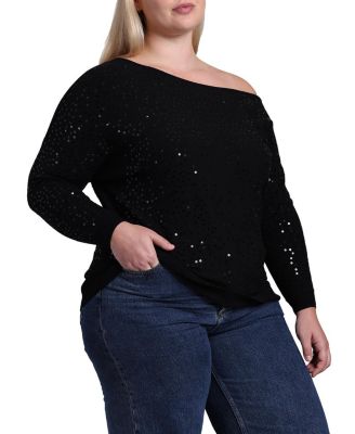 Plus Size Viscose Sequin Off-The-Shoulder Sweater
