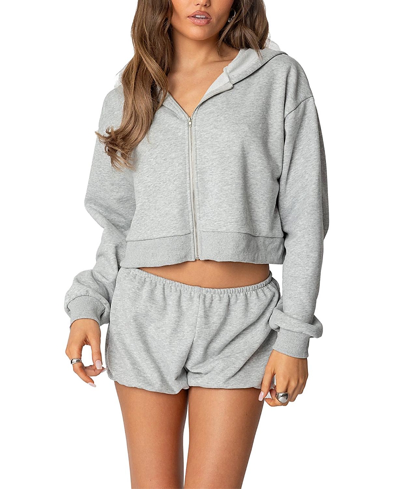 Shop Edikted Robina Zip Up Hoodie In Gray Melange