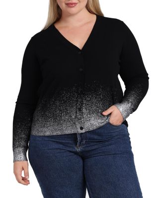 Plus Size Viscose Gradient Metallic V-Neck Cardigan