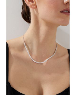 Cubic Zirconia Collar Necklace in Rhodium Plated, 18" 