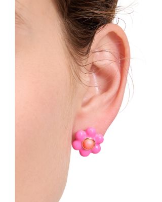Stone & Enamel Petal Puff Stud Earrings