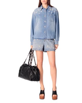 Denim Shirt with Embroidered Beads