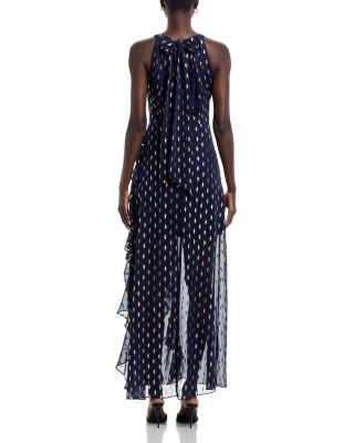 Metallic Crescent Chiffon Ruffle Gown