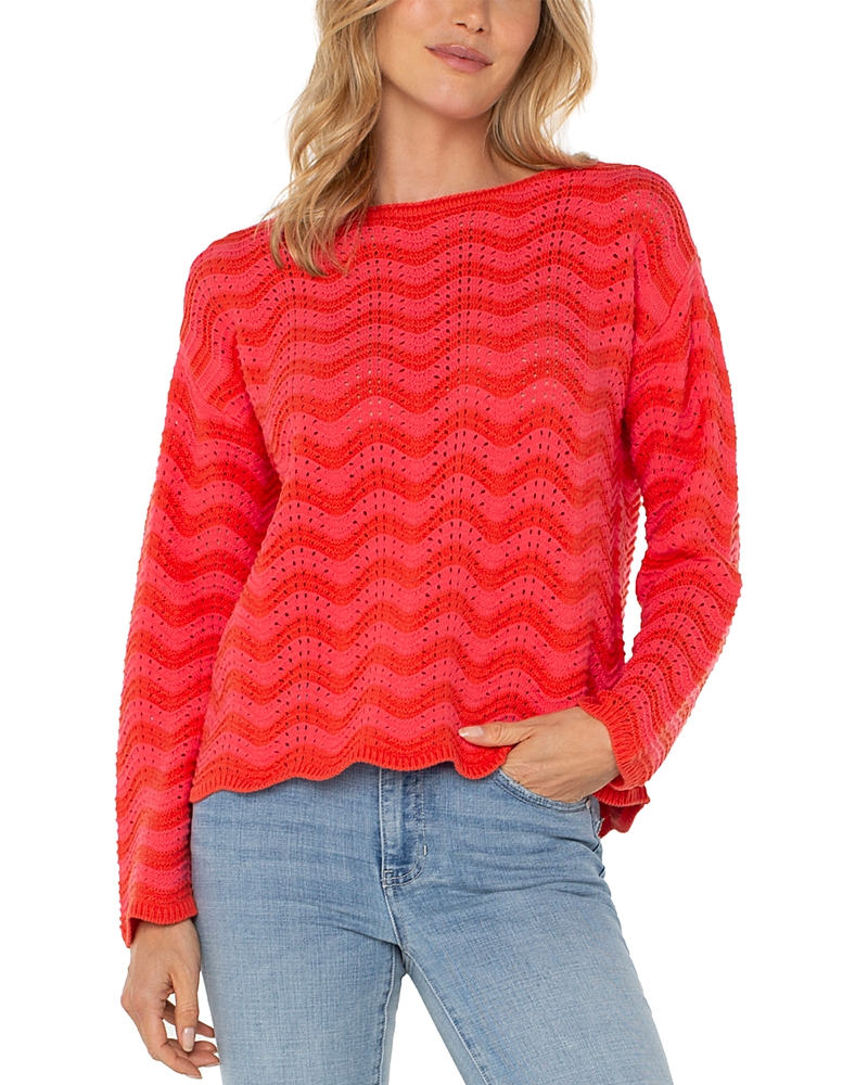 Liverpool Los Angeles Wavy Stripe Pointelle Cotton Blend Sweater In Pink/ Red Stripe