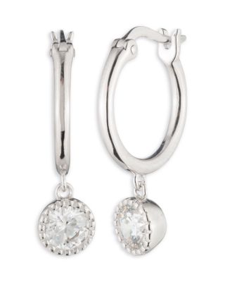 Cubic Zirconia Charm Hoop Earrings in Sterling Silver