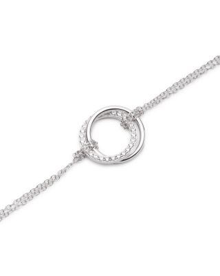 Pav&eacute; Circle Double Chain Link Bracelet in Sterling Silver