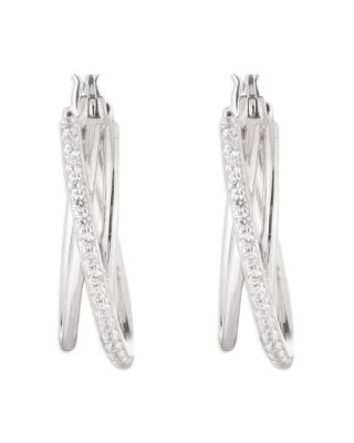 Pav&eacute; Crisscross Hoop Earrings in Sterling Silver