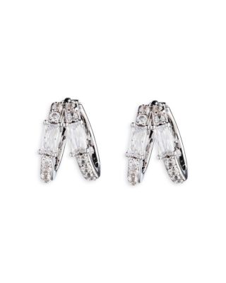 Cubic Zirconia Split Hoop Earrings in Sterling Silver 