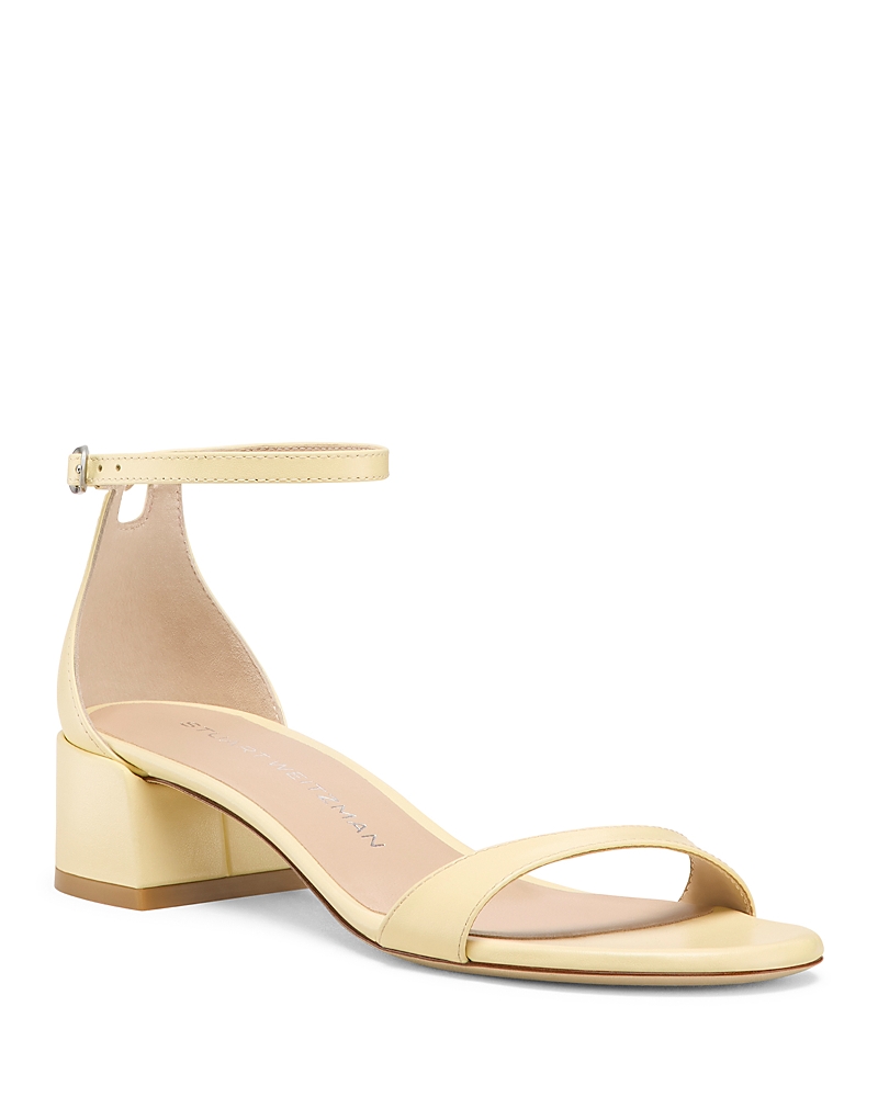Stuart Weitzman Nudist Leather Ankle-strap Sandals In Lemon Chiffron
