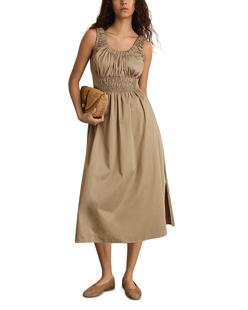Reiss Womens Anouk Sleeveless Cotton Midi Dress Khaki In Khaki