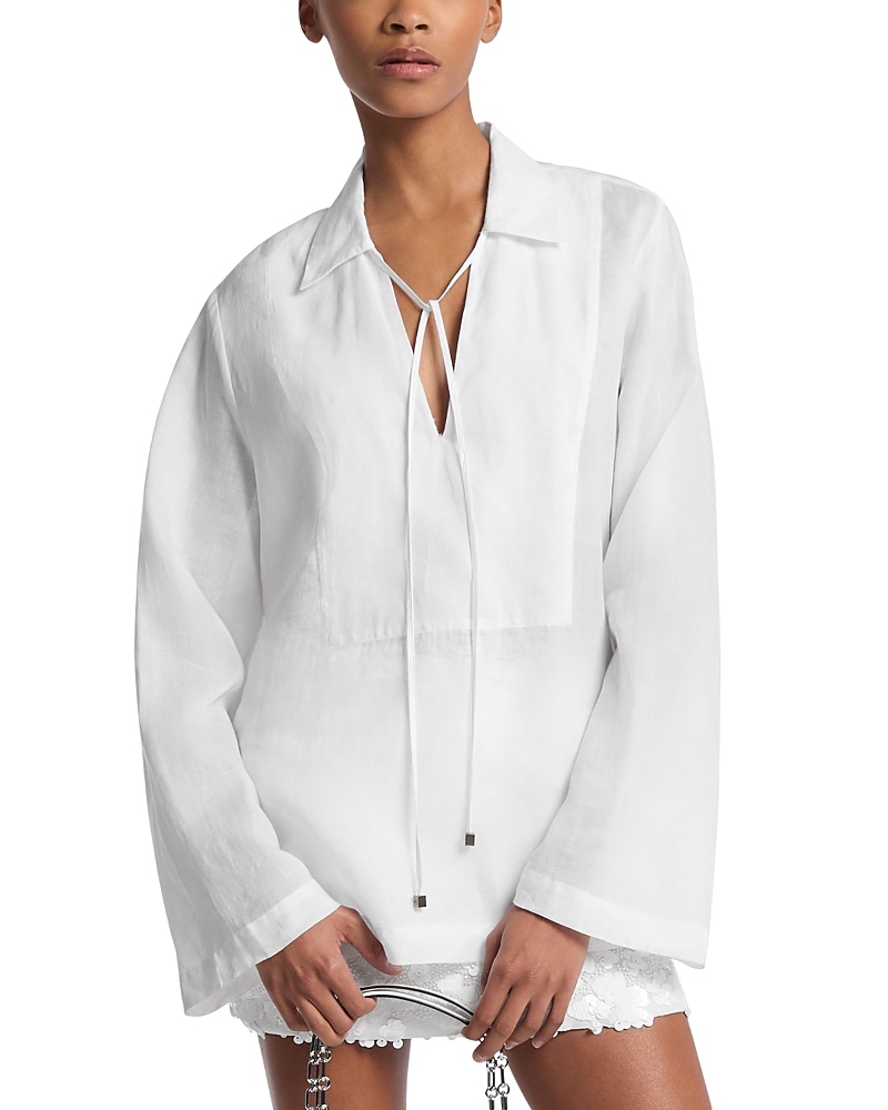Michael Kors Linen V Neck Tier Top Top-wear In White
