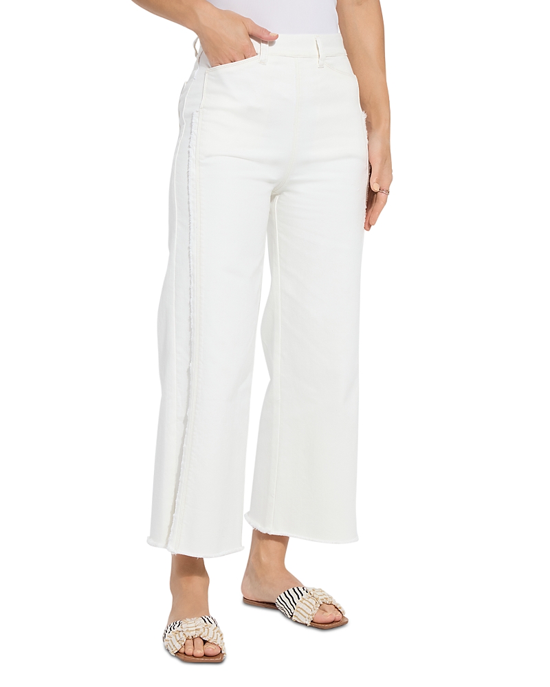 Lyssé Noah High Waist Cropped Wide Leg Fringe Jeans In Ecru White In Ecru White