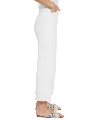 Noah High Waist Crop Wide Leg Fringe Jeans in Ecru White