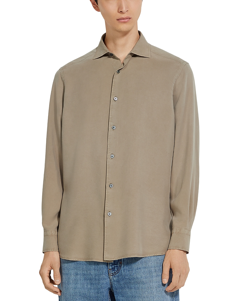 Shop Zegna Silk Long Sleeve Shirt In Light Taupe