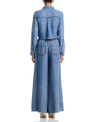 Washed Denim Wide Leg Pants