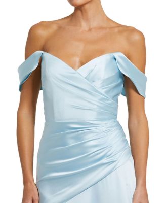 Hard Satin Off the Shoulder Crossover Gown