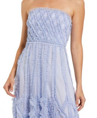 Solid Mesh Dotted Ruffle Strapless Dress