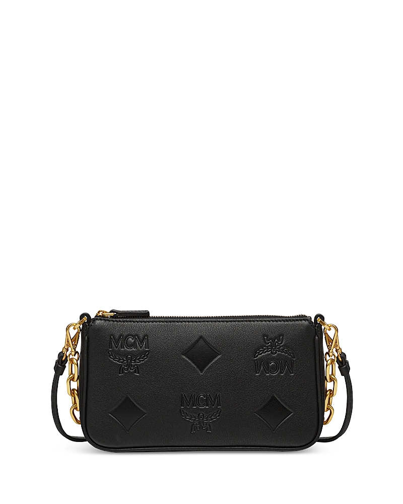 Mcm Aren Chain Crossbody In Maxi Monogram Leather In Black