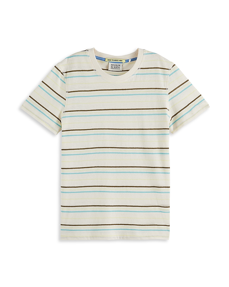 Scotch & Soda Kids' Stripe Cotton & Linen T-shirt In Soft Ice