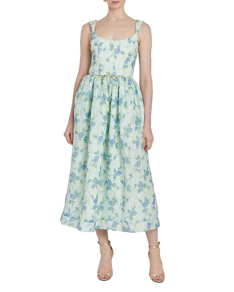 Markarian Floral Organza Corset Midi Dress In Blue/green