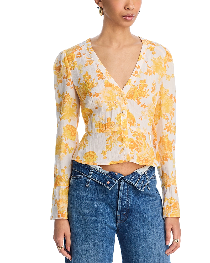Aqua Soft Printed Peplum Blouse - Exclusive In Yellow