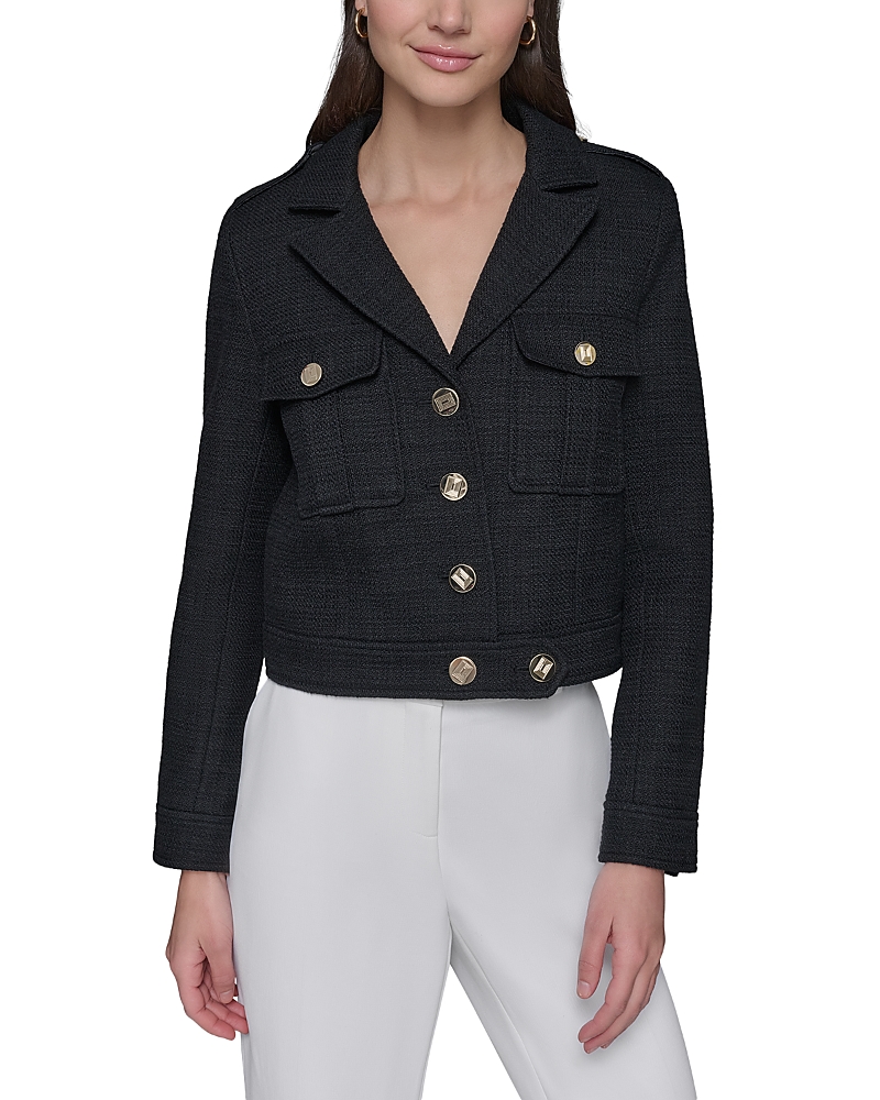 Shop Karl Lagerfeld Short Tweed Jacket In Black