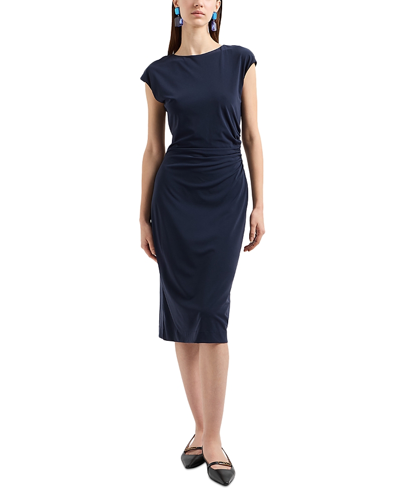 EMPORIO ARMANI CAP SLEEVE FLUID CREPE JERSEY SHEATH DRESS