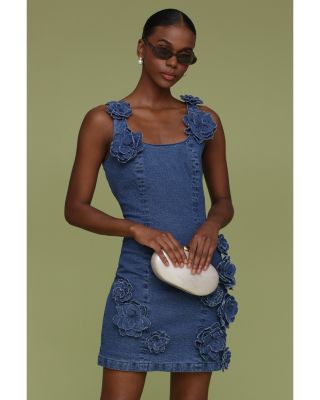Avec Les Filles Floral Appliqué Denim Mini Dress | Bloomingdale's