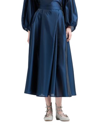 Emporio Armani - Techno Shine Finish Muslin A Line Midi Skirt