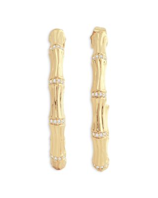 Pav&eacute; Bamboo Single Hoop Earring in 18K Gold Plated