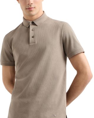 Emporio Armani - Textured Cotton Allover Jacquard Chevron Motif Polo