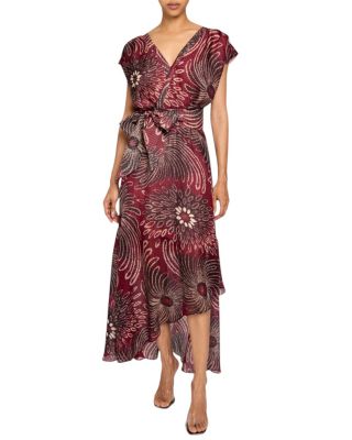 FALLON Cap Sleeve Midi Fit and Flare Dress with Hi-Lo Skirt in Silk Modern Gingham Floral Print