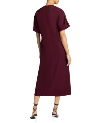 SERAFINA Short Sleeve Midi Shift Dress with Side Skirt Buttons in Fluid Techno Crepe