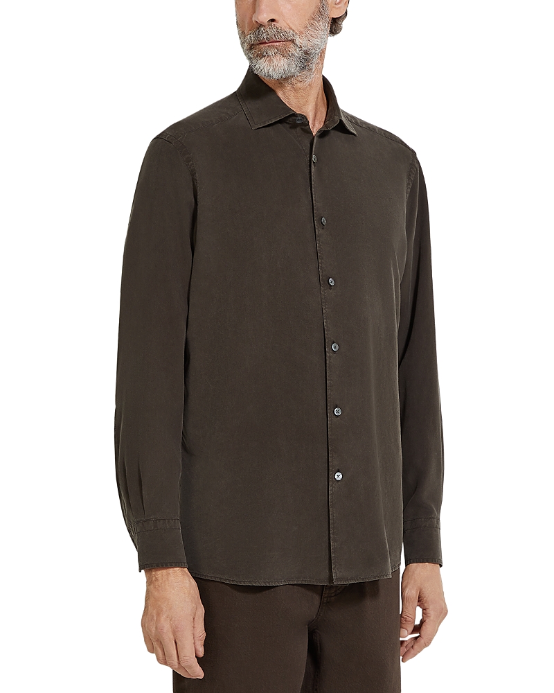 Shop Zegna Silk Long Sleeve Shirt In Dark Brown