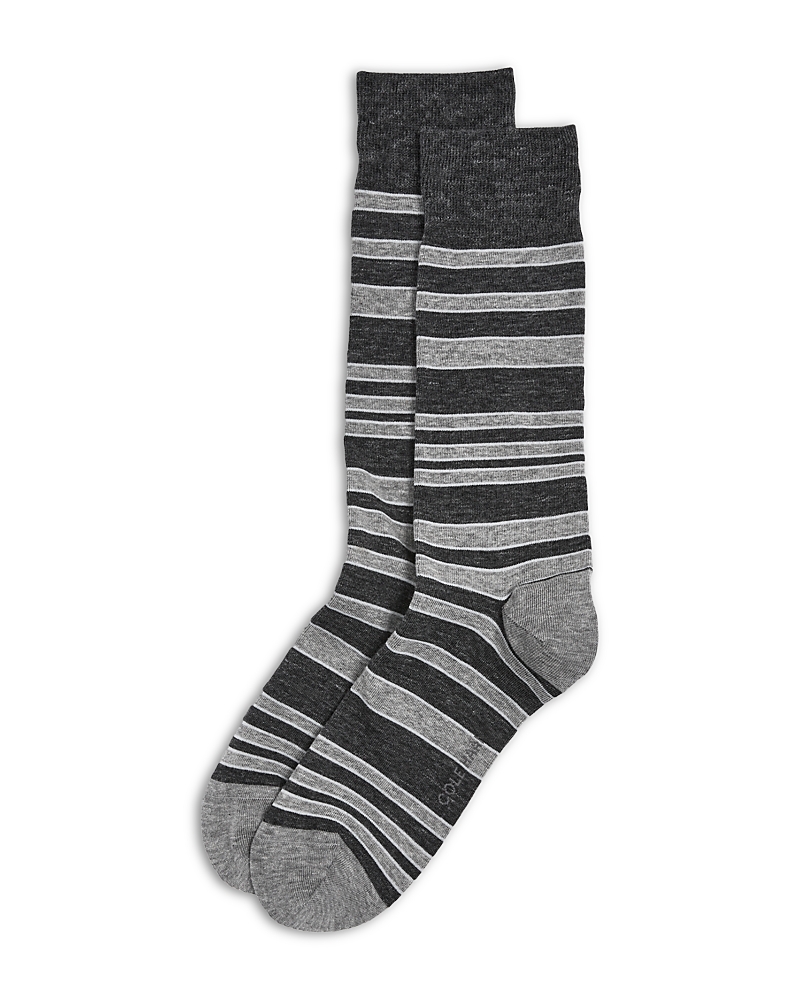 Cole Haan Dress Stripe Crew Socks In Black Rain