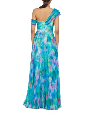 Davina Printed Pleated Asymmetric Gown