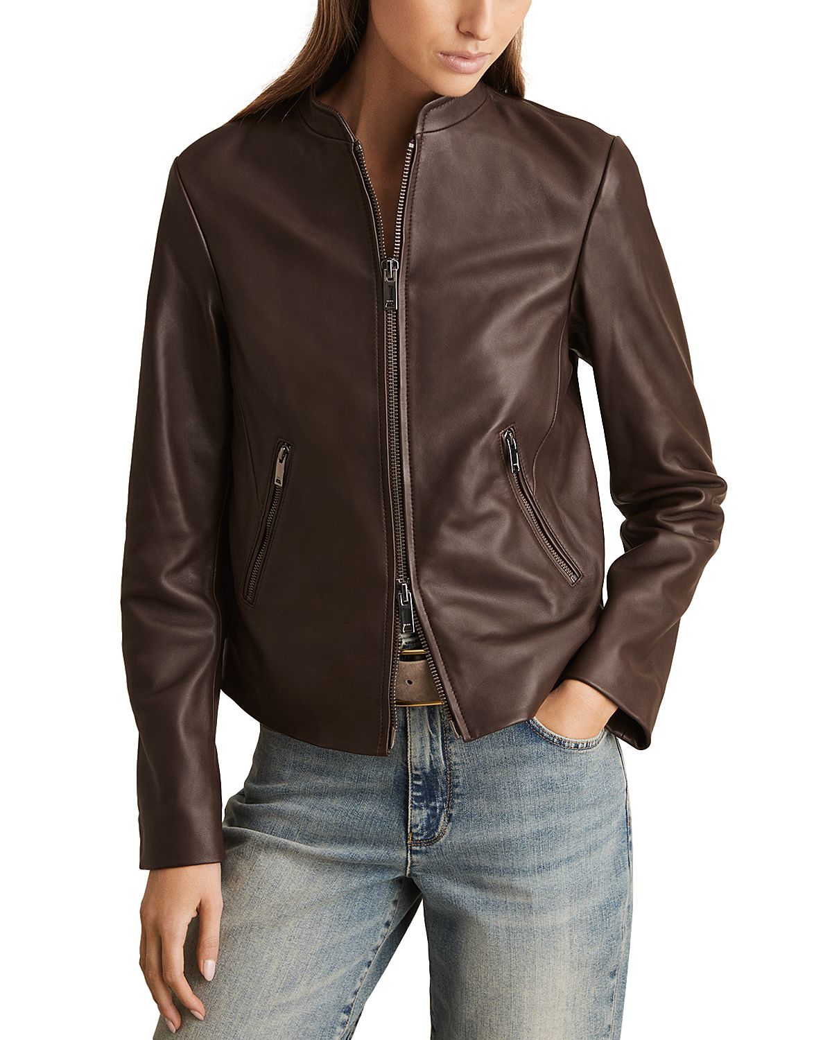 Reiss Allie Leather Biker Jacket
