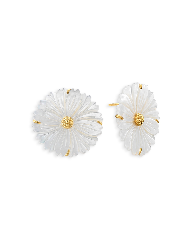 Capucine De Wulf Mermaid Garden Mother Of Pearl Blossom Statement Stud Earrings In 18k Gold Plated In White