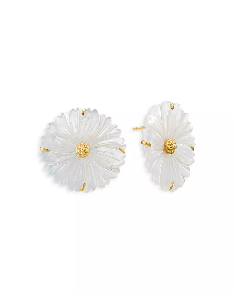 Capucine De Wulf Mermaid Garden Mother Of Pearl Blossom Statement Stud Earrings in 18K Gold Plated