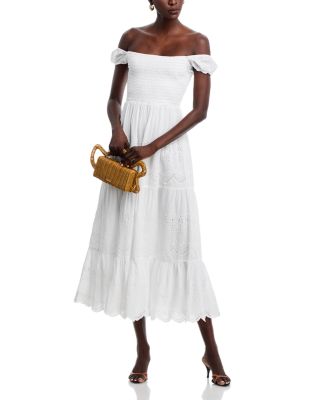Eyelet Off The Shoulder Midi Dress