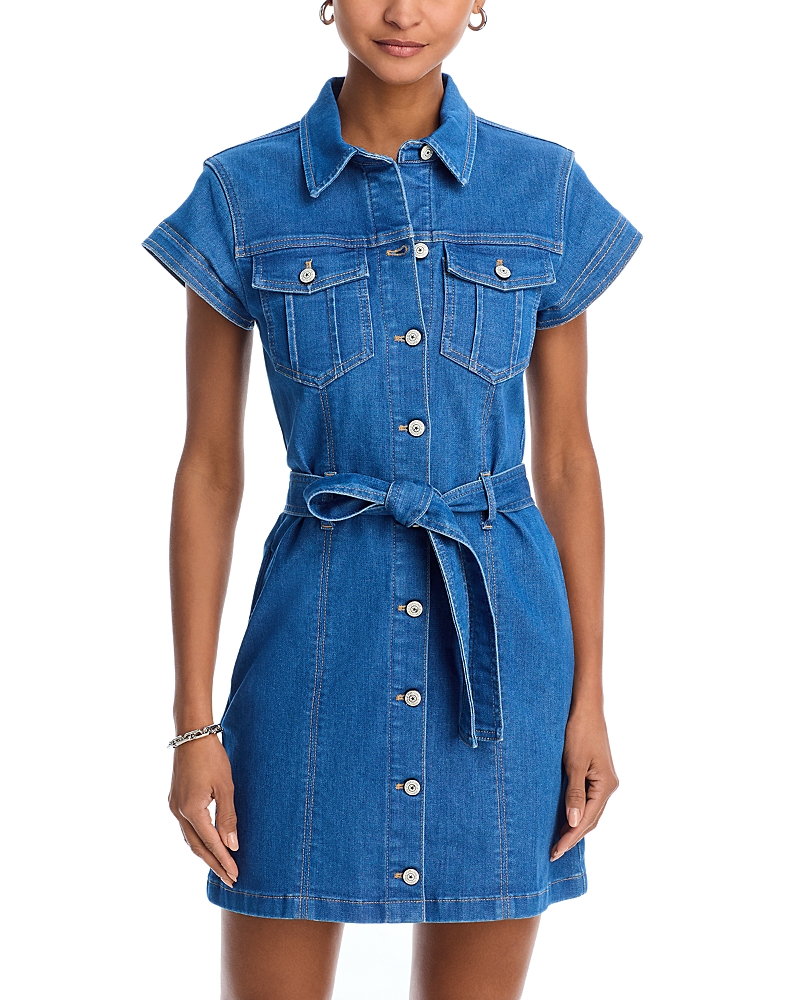 Cinq À Sept Tie Belted Short-sleeve Denim Mini Dress