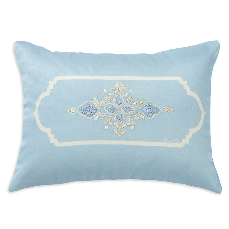 Vvyom Aquamarine Embroidered Accent Cushion, 13 X 20 In Blue