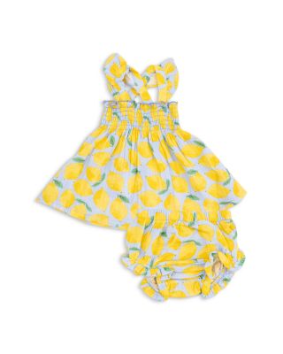 Angel Dear - Girls' Sunny Lemons Ruffle Strap Smocked Top & Diaper Cover - Baby