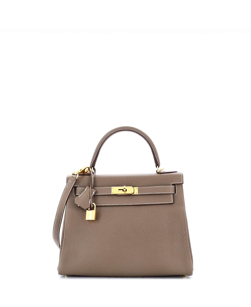 Pre-owned Pre-owned Hermes Hermes Kelly 28 Handbag Clemence With Gold Hardware In Etoupe