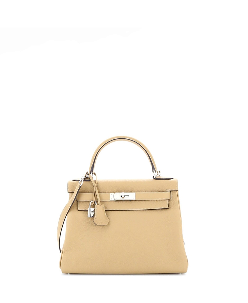 Pre-owned Pre-owned Hermes Hermes Kelly 28 Handbag Light Clemence With Palladium Hardware In Natural