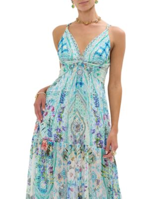 Bead Strap Gathered Panel Dress