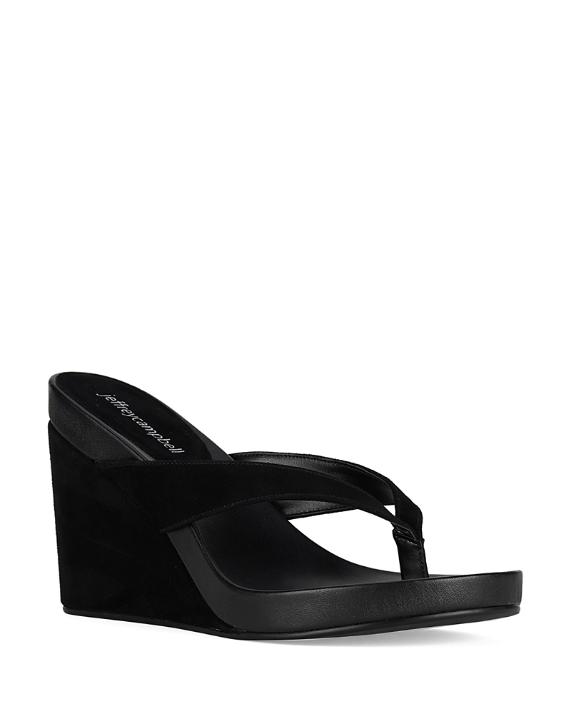 Jeffrey Campbell Liezel Platform Wedge Flip Flop In Black Suede Combo