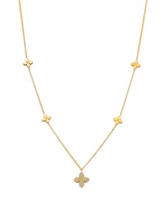 Roberto Coin - 18K Yellow Gold Love by the Inch Diamond Flower Station Necklace, 15-17"