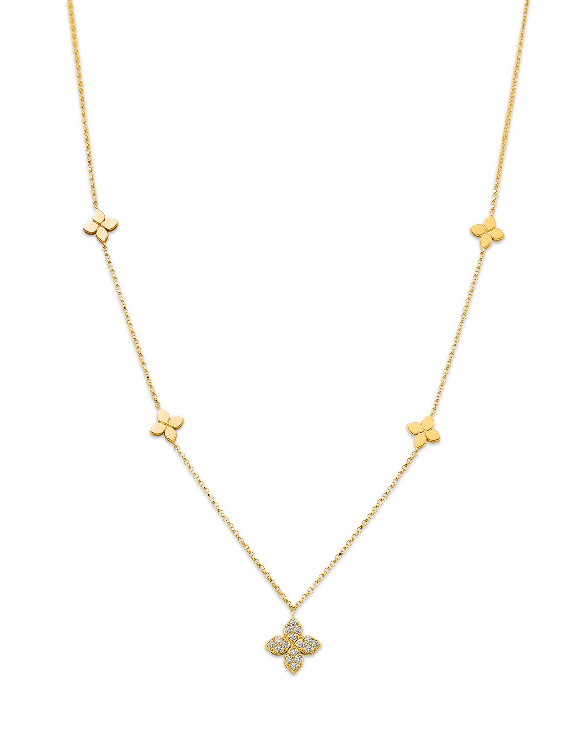 18K Gold Love by the Inch Diamond Flower Station Necklace, 15-17"