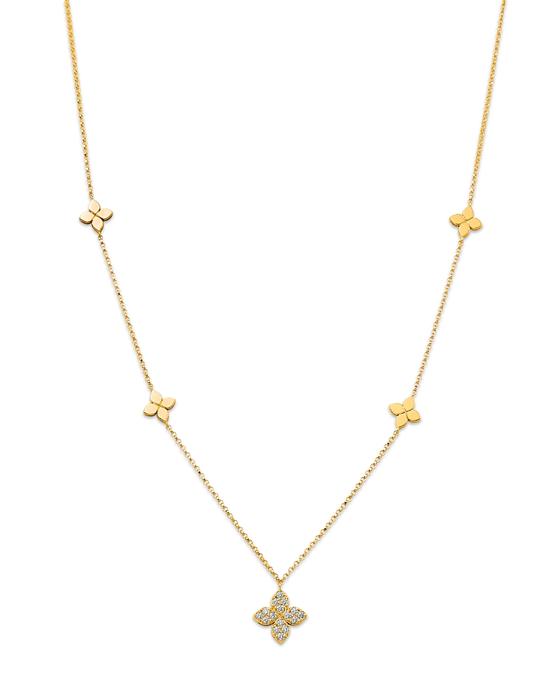 Roberto Coin 18K Yellow Gold Love by the Inch Diamond Flower Station Necklace, 15